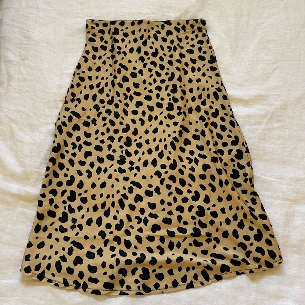 NWOT Midi Leopard Satin Skirt